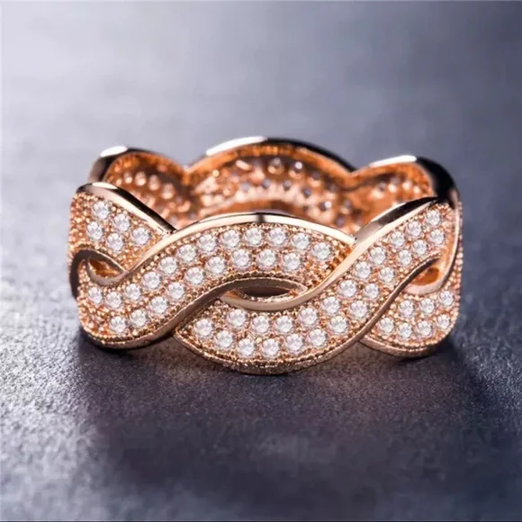 New Women’s Rose Gold Plated Diamond Ring - Picture 2 of 2